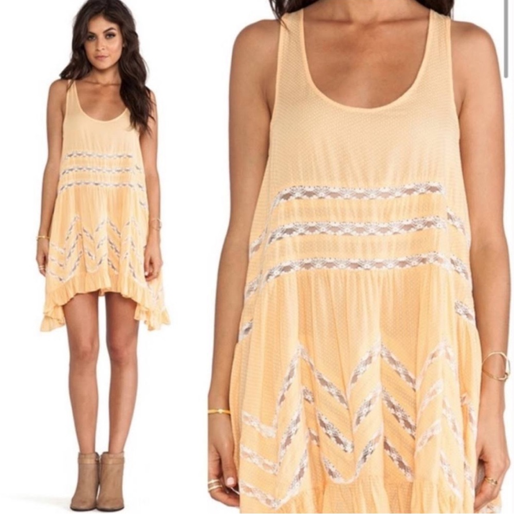 Free People M Voile Trapeze Slip Dress Orange